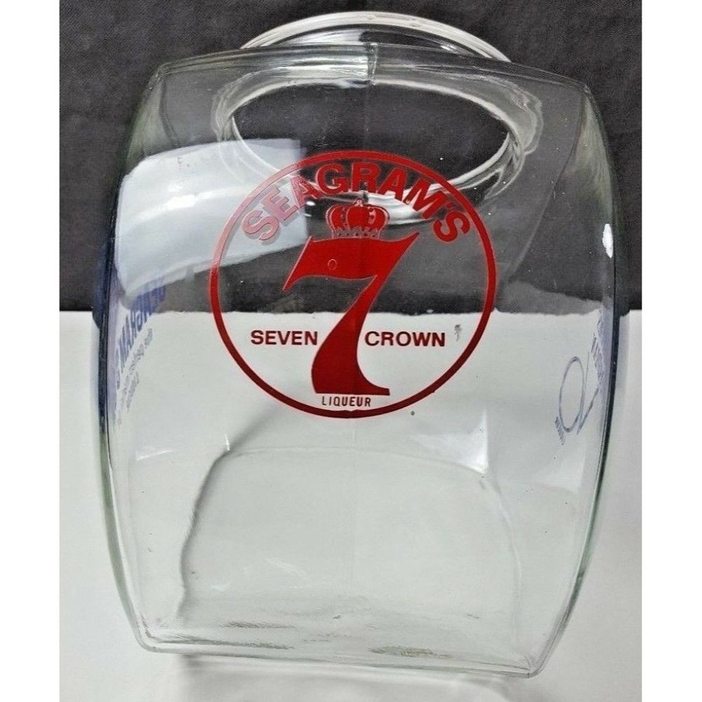 Big SEAGRAMs 7 CANADIAN VO SEGRAMs GIN Counter GLASS BAR DISPLAY Tilt JAR brcs4